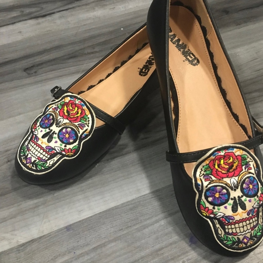 Banned Sugar Skull Flats size 7.5